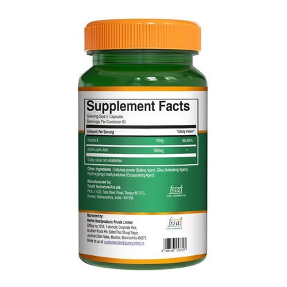 Pure Nutrition Alpha Lipoic Acid 600mg + Vitamin E | 120 Caps | Powerful Antioxidant to Support Nerve & Heart Health*. | Non-GMO PURE NUTRITION NATURAL TREASURESBuy Supplements Australia