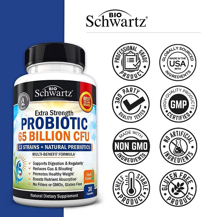 Probiotic 65 Billion - Probiotics with Prebiotic for Women & Men - Lactobacillus BioSchwartzBuy Supplements Australia