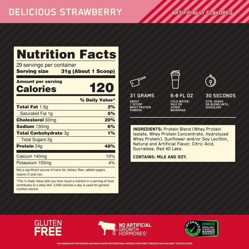 Optimum Nutrition Gold Standard 100% Whey Protein Powder, Delicious Strawberry Optimum NutritionBuy Supplements Australia
