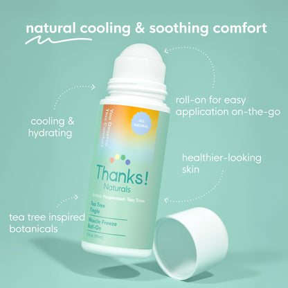 Thanks! Naturals Muscle Freeze Roll On, Tea Tree Tingle, Vegan, Cold Pressed Formula with Shea Butter, Eucalyptus & Peppermint, Use on Neck, Knees & Joints, Post Workout Essential, 3 FL OZ Thanks! NaturalsBuy Supplements Australia