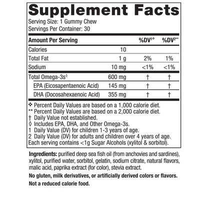 Nordic Naturals Zero Sugar Children’s DHA Gummy Chews, Tropical Punch - 30 Gummy Chews for Kids - 600 mg Total Omega-3s - Brain Development