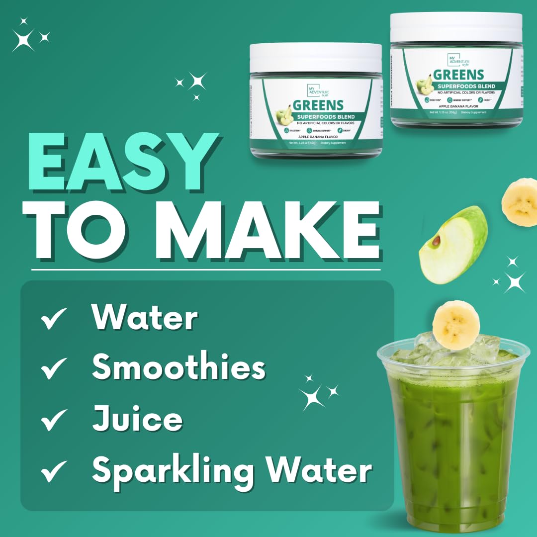 Green Superfood Powder for Digestion & Gut Health - Keto Friendly Superfood Greens Blend Powder for Immune Support - Powdered Greens Supplement for Immune Boost - Apple Banana Flavor My Adventure to FitBuy Supplements Australia