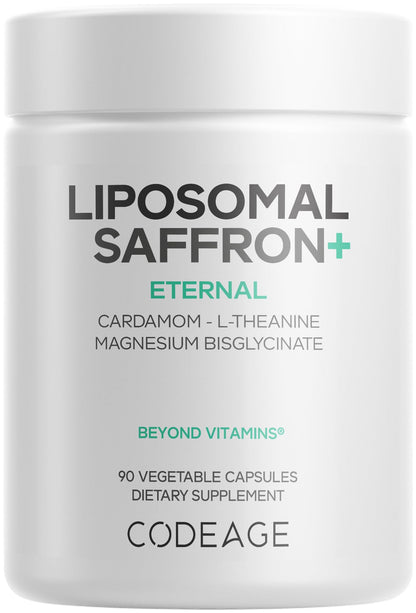 Codeage Liposomal Saffron+ Supplement - Saffron Extract, Magnesium, L-Theanine, Cardamom, BioPerine - 3-Month Supply - Kesar Spice, Liposomal Delivery - Non-GMO - 90 Capsules CodeageBuy Supplements Australia