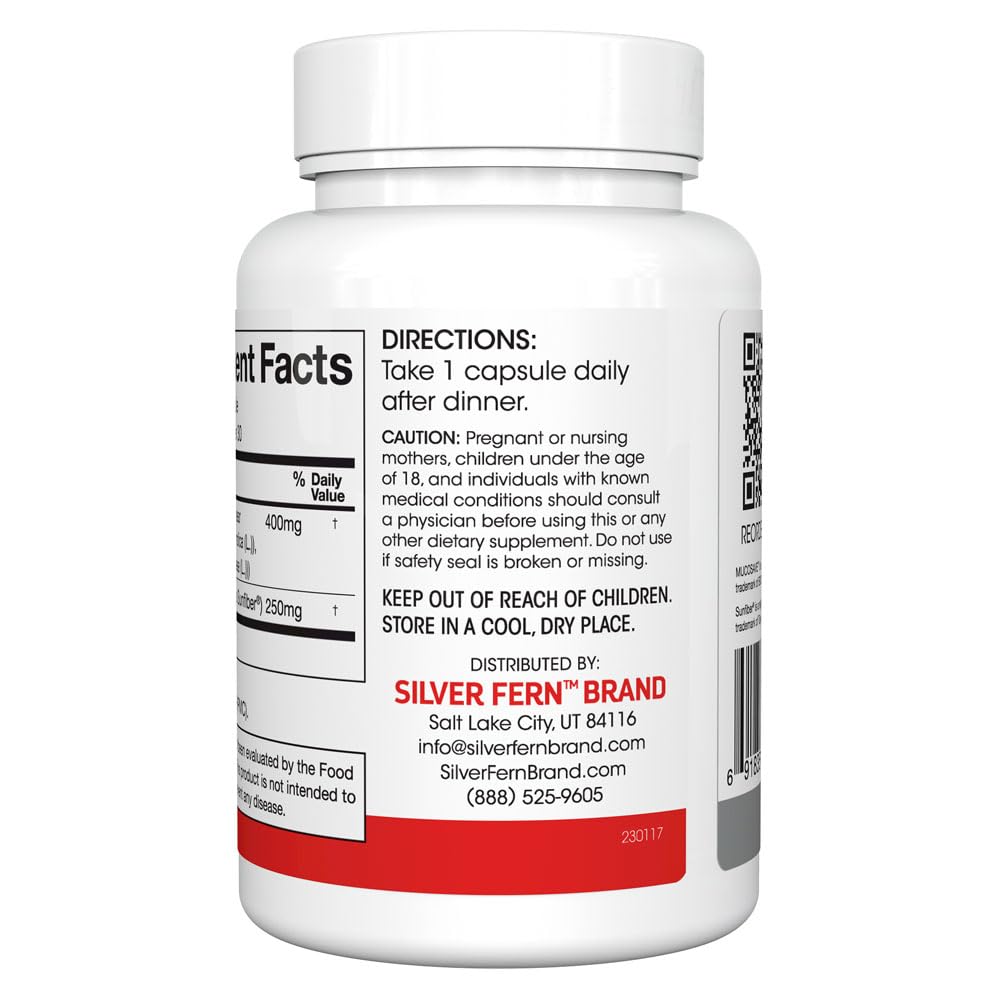 Silver Fern Regularity Digestive Supplement Capsules Brand - 1 Bottle = 30 Capsules = 30 Day Supply - Mucosave FG (Prickly Pear Polysaccharides & Olive Leaf Polyphenols) & SunFiber Silver FernBuy Supplements Australia