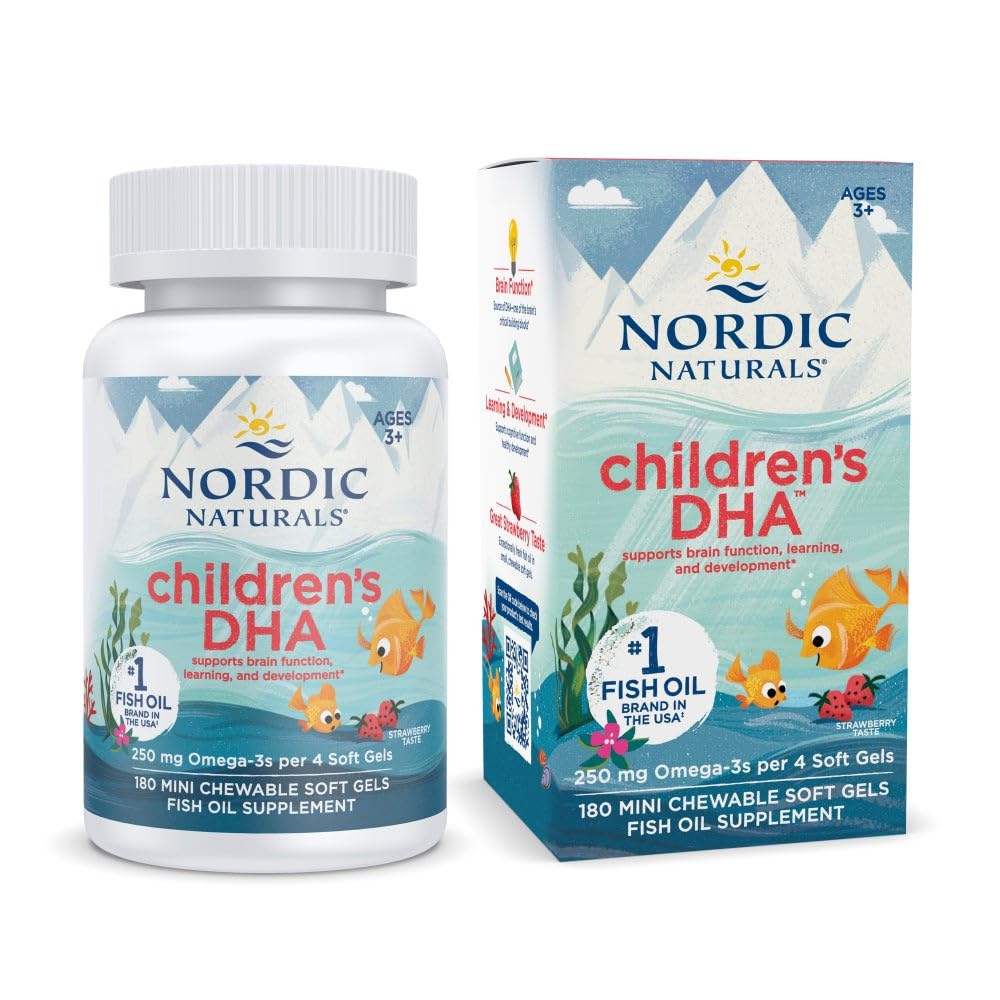 Nordic Naturals Children’s DHA, Strawberry - 360 Mini Chewable Soft Gels for Kids - 250 mg Omega-3 with EPA & DHA - Brain Development & Function - Non-GMO - 90 Servings Nordic NaturalsBuy Supplements Australia