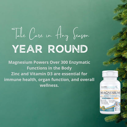 Kappa Nutrition Magnesium 4-in-1, 280mg Elemental Magnesium (Bisglycinate, Malate) + Zinc & Vitamin D3, Brain, Sleep, Energy, Muscle, Immune Support, 120 Vegan Capsules. KAPPA NUTRITIONBuy Supplements Australia