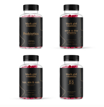 Black Girl Vitamins Complete Wellness Essentials - 30-Day Bundle with D3 Gummies, Probiotics, Hair-Skin-Nails + Sea Moss - 8 Key Nutrients for Immune, Skin & Energy Support Black Girl VitaminsBuy Supplements Australia