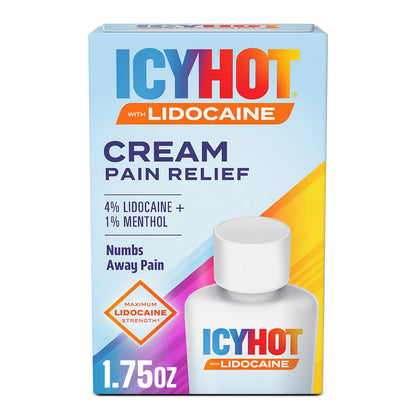Icy Hot Lidocaine Pain Relief Cream, Numb Aggravated Nerves with Max Strength Lidocaine 4% and Menthol 1%, Fast-Acting Pain Relief for Minor Pain, Backaches, Sprains and Strains, 1.75 oz Icy HotBuy Supplements Australia
