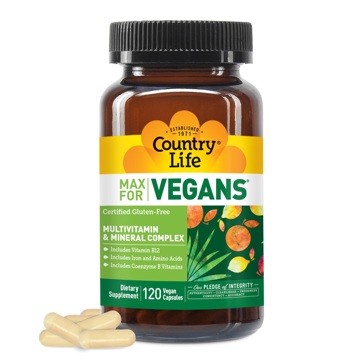 Country Life Max for Vegans - 120 Vegan Capsules - Daily Multivitamins - Immune Support Supplement - Contains Vitamin B12, Iron, Amino Acids, Coenzyme B Vitamins - Gluten-Free Country LifeBuy Supplements Australia