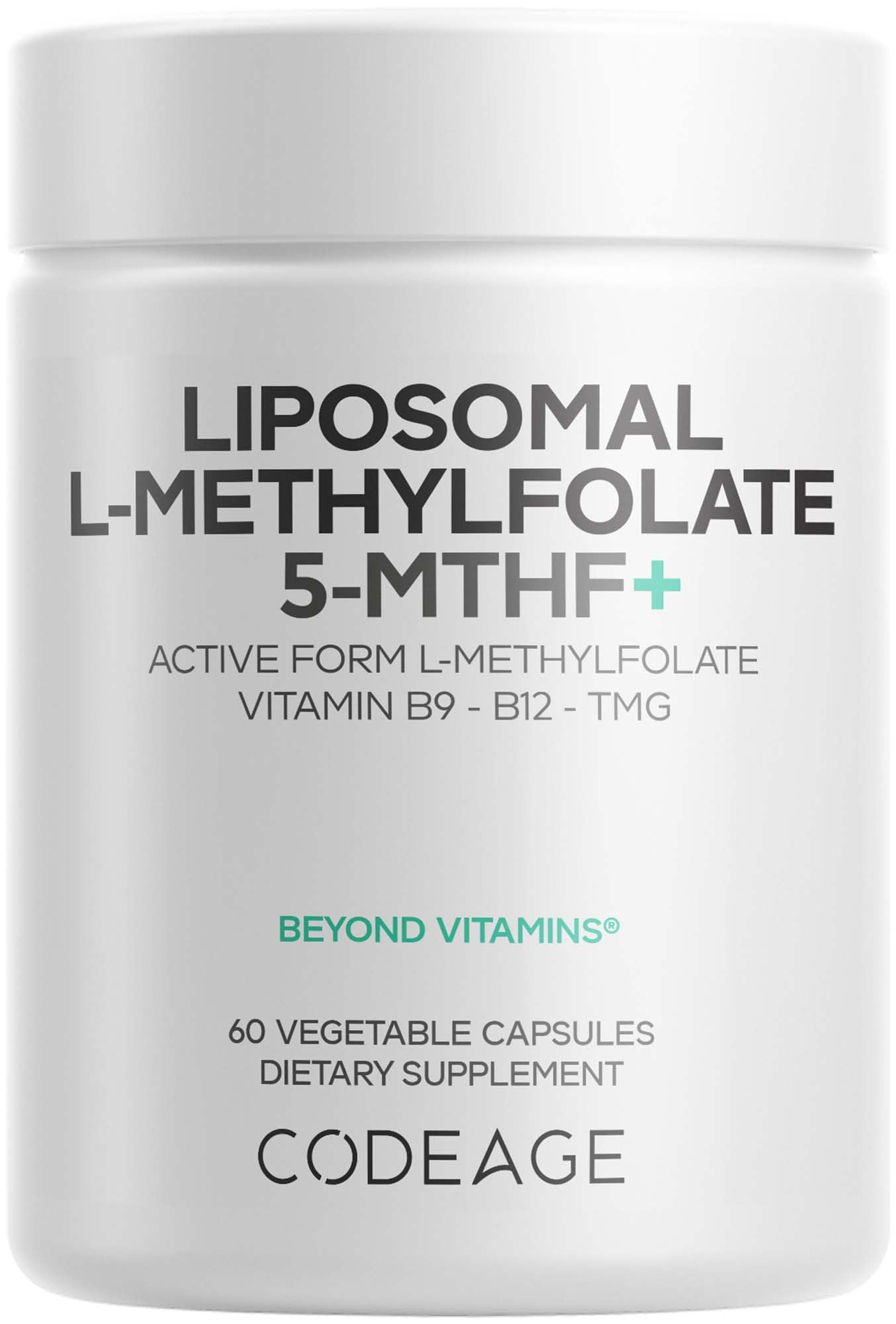 Codeage Liposomal L-Methylfolate 5-MTHF+ - Active Vitamin B9, Methylcobalamin B12, Betaine TMG, B6-2-Month Supply Multivitamins - Liposomal Delivery - Bioavailable B-Vitamin Complex - 60 Capsules CodeageBuy Supplements Australia