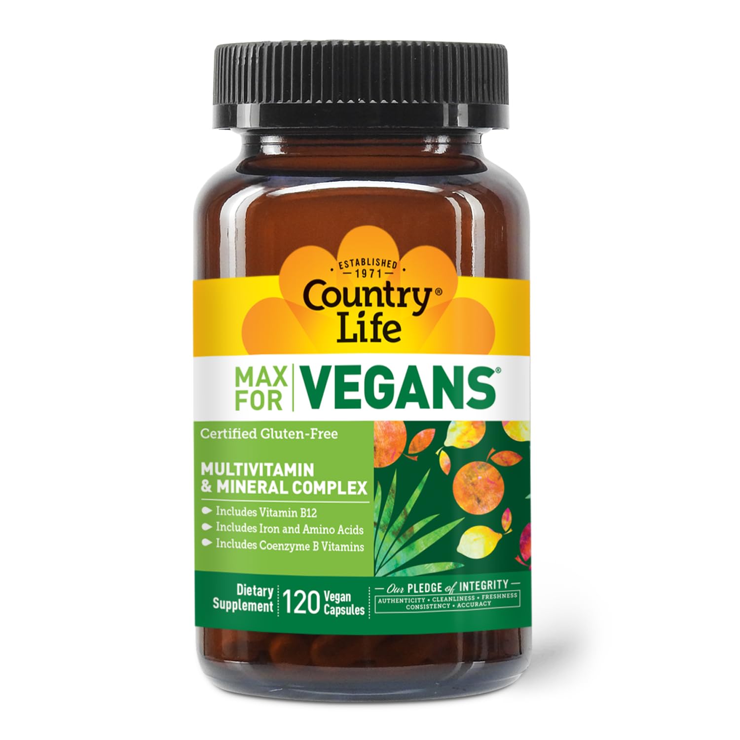 Country Life Max for Vegans - 120 Vegan Capsules - Daily Multivitamins - Immune Support Supplement - Contains Vitamin B12, Iron, Amino Acids, Coenzyme B Vitamins - Gluten-Free Country LifeBuy Supplements Australia