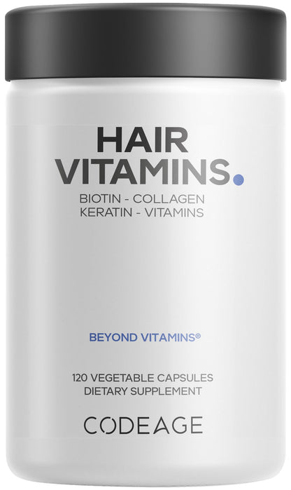 Codeage Hair Vitamins 10000 mcg Biotin, Keratin, Collagen, Vitamin A, B12, C, D3, E, Zinc, Turmeric, Probiotics, Enzymes, Inositol - Hair Care Support