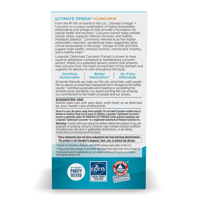 Nordic Naturals Omega Curcumin, Lemon - 60 Soft Gels - 1200 mg Omega-3 + 400 mg Optimized Curcumin - Combats Cellular Stress - Non-GMO - 30 Servings Nordic NaturalsBuy Supplements Australia