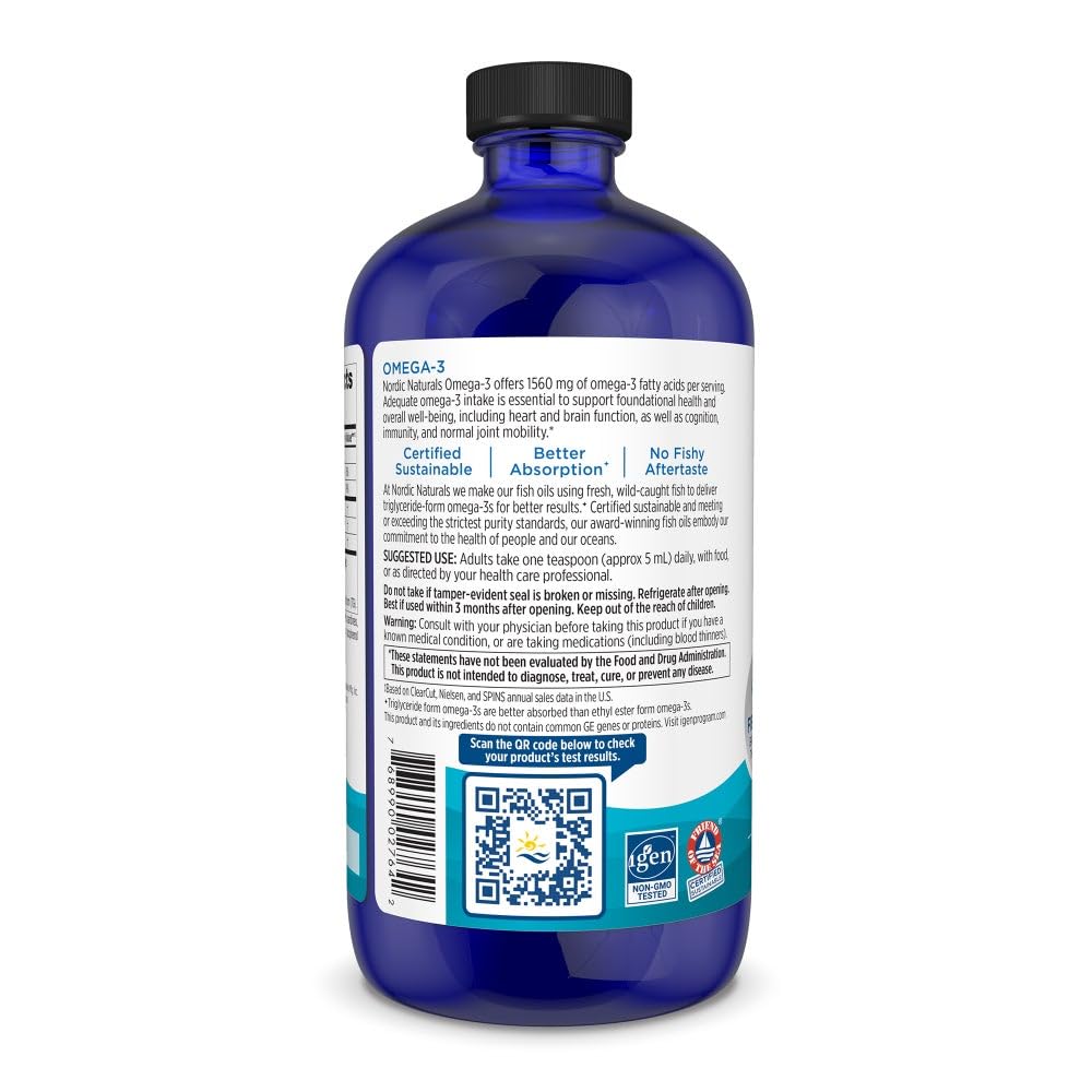 Nordic Naturals Omega-3, Lemon Flavor - 16 oz - 1560 mg Omega-3 - Fish Oil - EPA & DHA - Immune Support, Brain & Heart Health, Optimal Wellness - Non-GMO - 96 Servings Nordic NaturalsBuy Supplements Australia