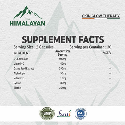 Divyhimalayan L-Glutathione 1000mg - 98% Pure Reduced Form with Vitamin C & ALA for Radiant Skin, Antioxidant & Immune Support - 60 Capsules Divya HimalayanBuy Supplements Australia