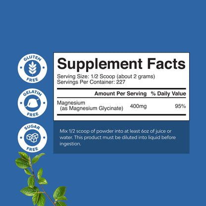Potent Magnesium Glycinate Powder 400mg - Calm Magnesium Powder Bulk for Muscle Relax, Calm & Sleep Support for Adults - Glycinate Mag Soothe Vegan & Non-GMO Supplement - 1 Pack Natures CraftBuy Supplements Australia