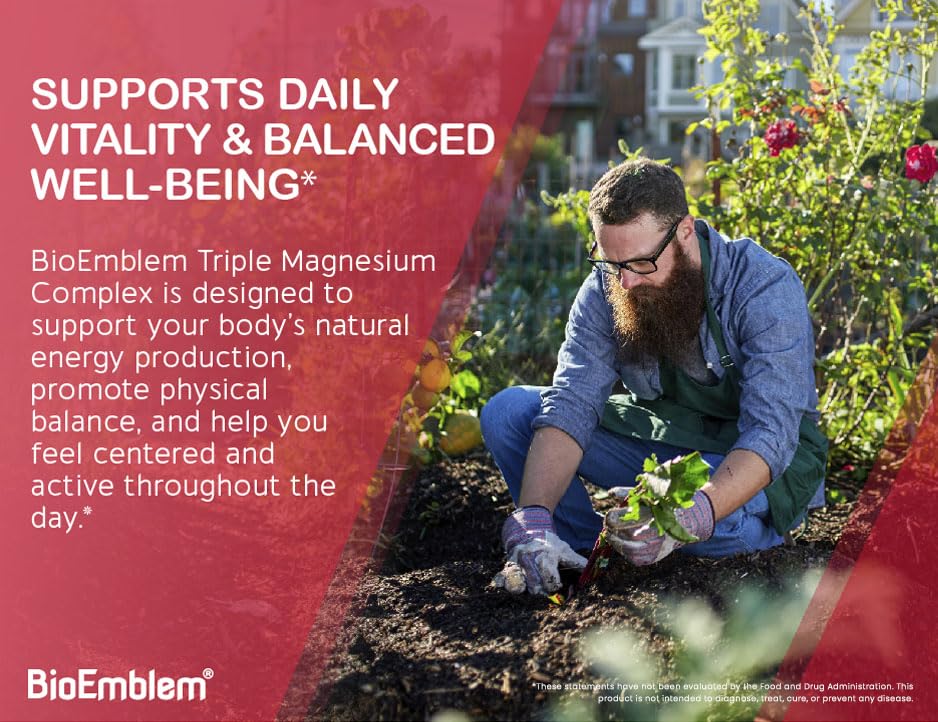 BioEmblem Triple Magnesium Complex | 300mg Magnesium Glycinate, Malate & Citrate | High Absorption Chelated Formula