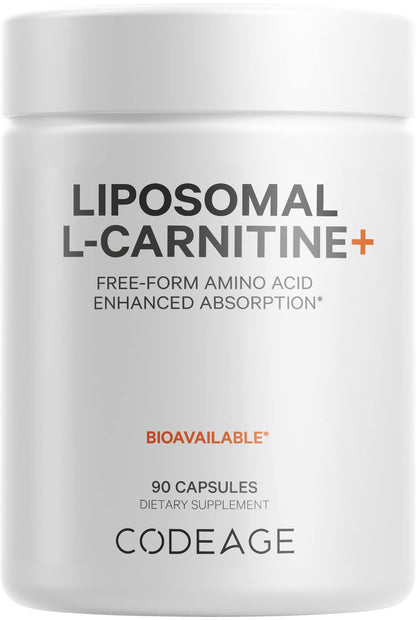 Codeage Liposomal L-Carnitine+ Supplement - 500 mg L-Carnitine L-Tartrate per Serving - Free-Form Amino Acid - Carnitine - Liposomal Delivery - Vegan, Non-GMO, Gluten-Free - 90 Capsules CodeageBuy Supplements Australia