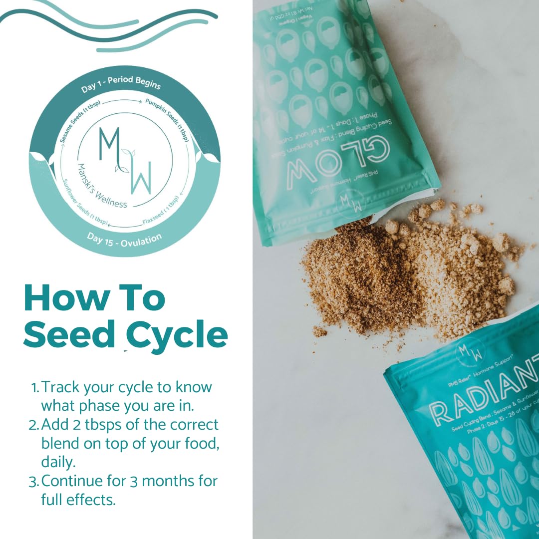Manski's Wellness Glow & Radiant Seed Cycle Kit | PMS Support | Organic Seed Cycling | Natural Hormone Balance | Ease Cramps | Mitigate Cycle Symptoms | Vegan Supplement Manski's WellnessBuy Supplements Australia