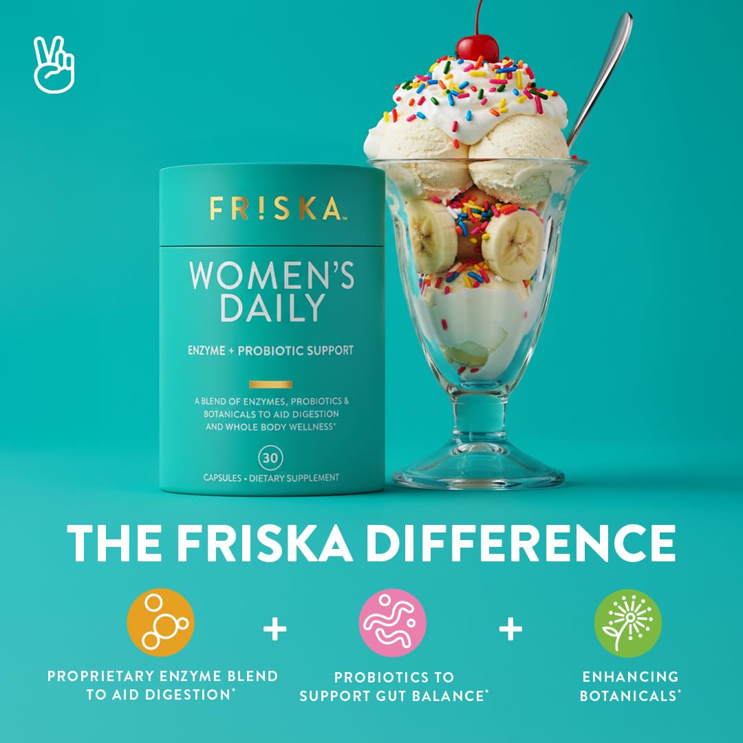 FRISKA Women’s Daily Digestive Enzyme and Probiotics Supplement, Advanced Natural Support for Female Digestive Health, Fights Bloating, Eases Digestion