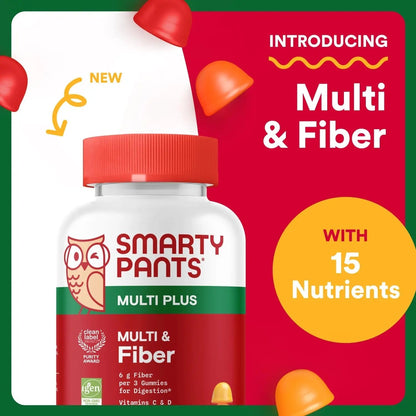 SmartyPants Fiber Supplement & Multivitamin for Men & Women - Improved Formula: Prebiotic Fiber Gummies with Omega 3 (DHA/EPA), Vitamin D3, C, Vitamin B12, B6, A, K & Zinc, 90 Count (30 Day Supply) SmartyPantsBuy Supplements Australia
