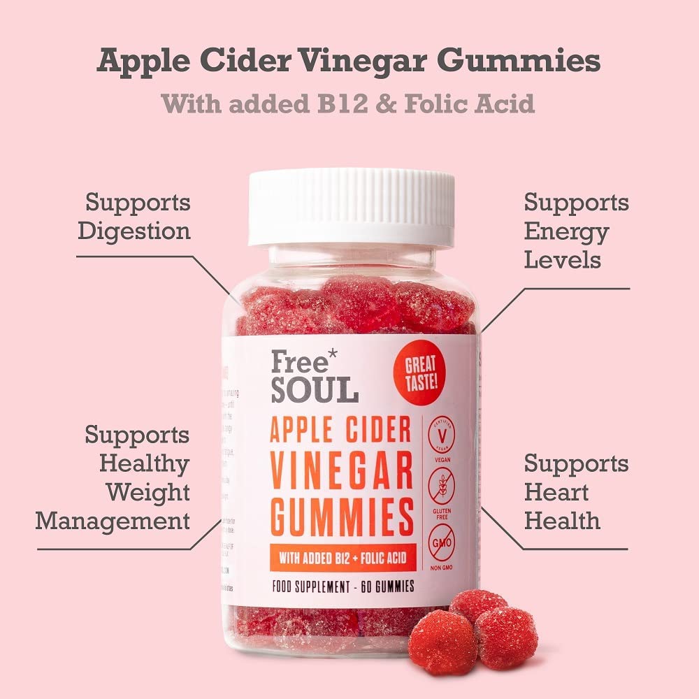 Apple Cider Vinegar Gummies with The Mother 1000mg Enhanced with Vitamin B12 & Folic Free SoulBuy Supplements Australia