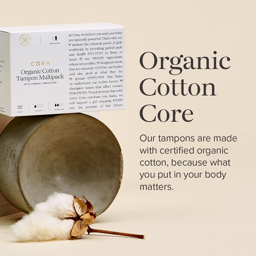 Cora Organic Applicator Tampons | Light Absorbency | 100% Cotton Core, Unscented, BPA-Free Compact CoraBuy Supplements Australia