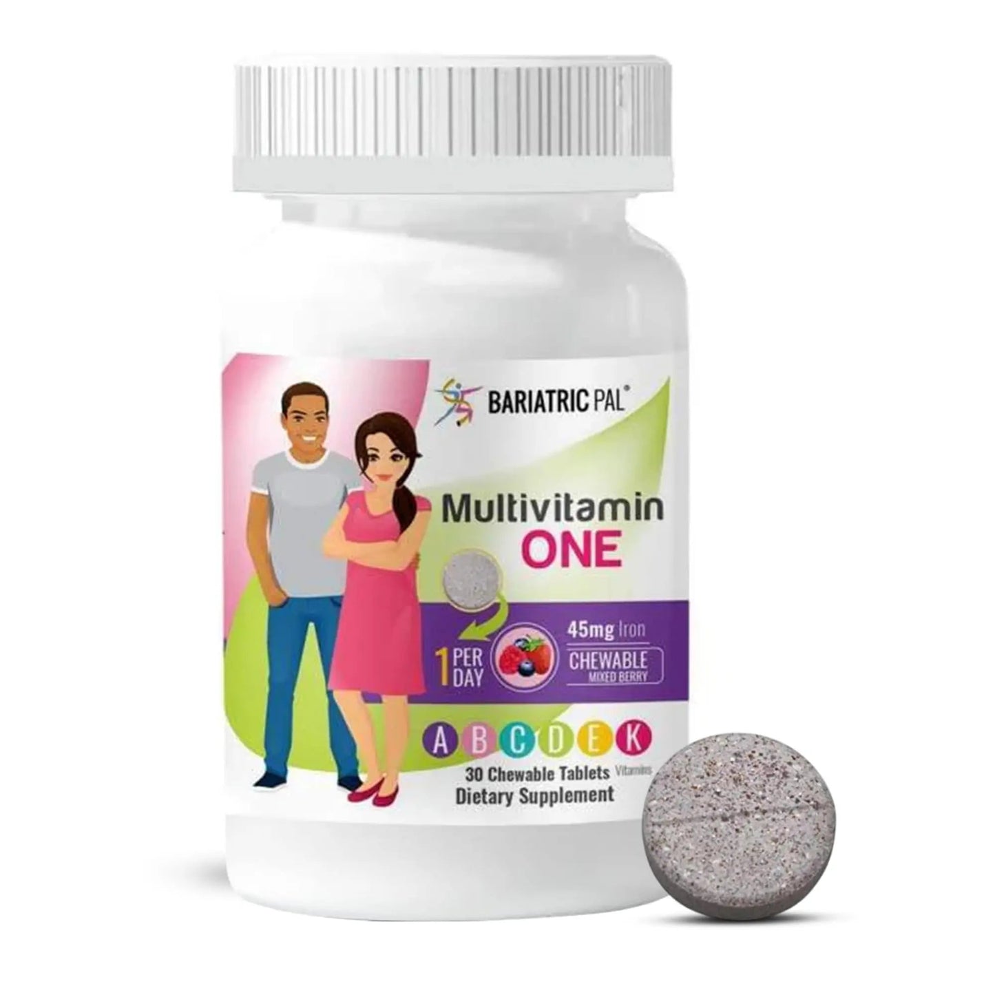 BariatricPal Multivitamin ONE 1 per Day! Bariatric Multivitamin Chewable with 45mg Iron - Mixed Berry (30 Count) BariatricPalBuy Supplements Australia