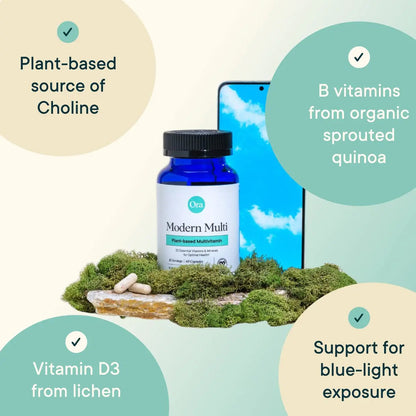 Ora Organic Plant Based Multivitamin for Women and Men, Bluelight Protection - Brain, Eye, Energy, Immune, Skin, Hair, Heart Ora Organic