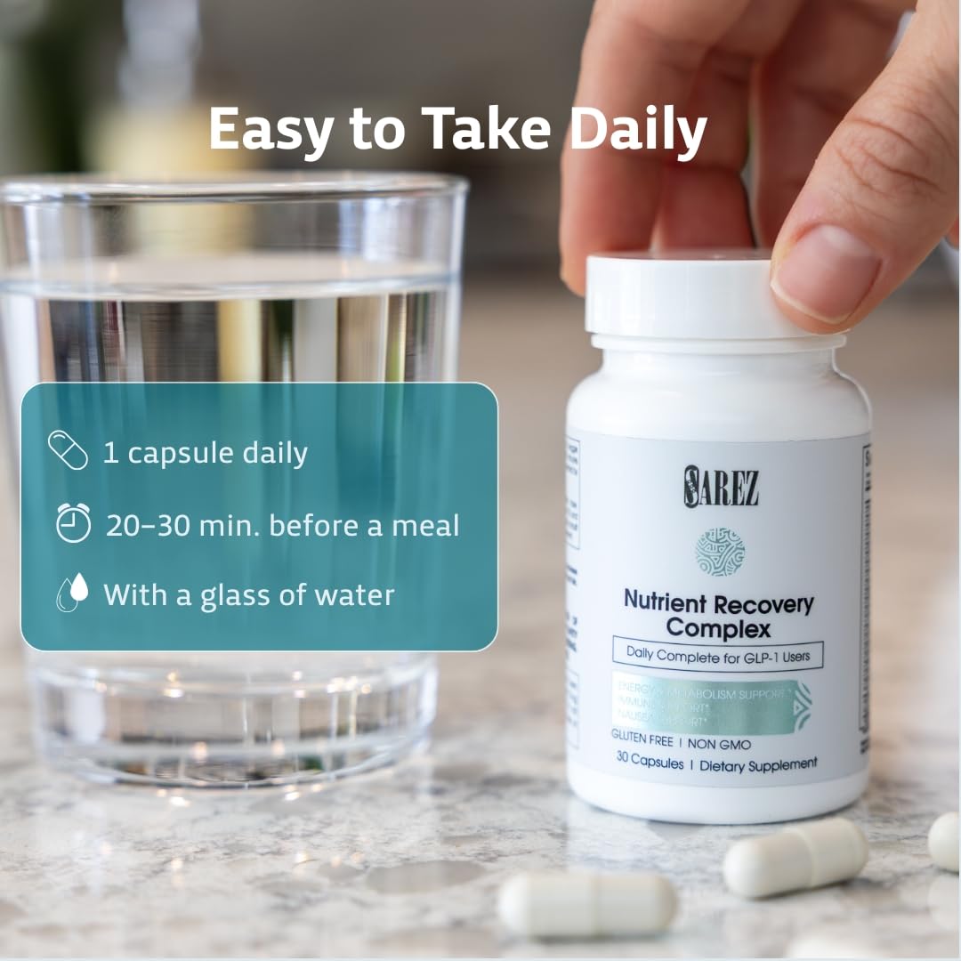 Sarez GLP-1 Support Capsules — Methylated Vitamins & Chelated Minerals — Energy, Metabolism, Hair & Daily Nutrient Support — with Ginger for Nausea — Gentle on Stomach — 30 Day Supply SarezBuy Supplements Australia