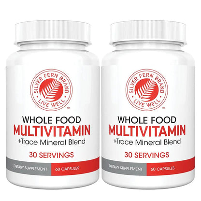 Silver Fern Whole Food Daily Multi Vitamin w/Trace Mineral Blend Supplement - 2 Bottles - 60 Vegicaps Each - 60 Day Supply Silver FernBuy Supplements Australia