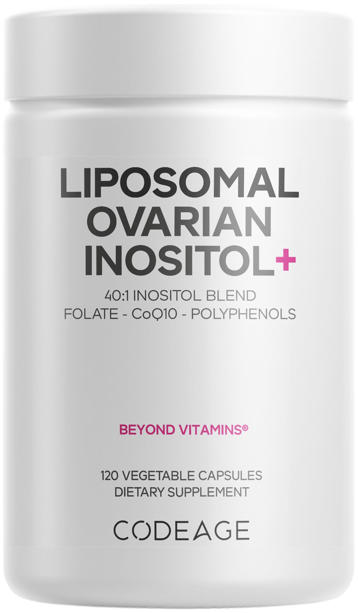 Codeage Liposomal Ovarian Inositol+ Supplement - Myo-Inositol & D-Chiro-Inositol 40:1 Blend, Folate 5-MTHF, CoQ10, Pomegranate & Wild Blueberry, Liposomal Delivery, Non-GMO, Gluten-Free - 120 Capsules CodeageBuy Supplements Australia