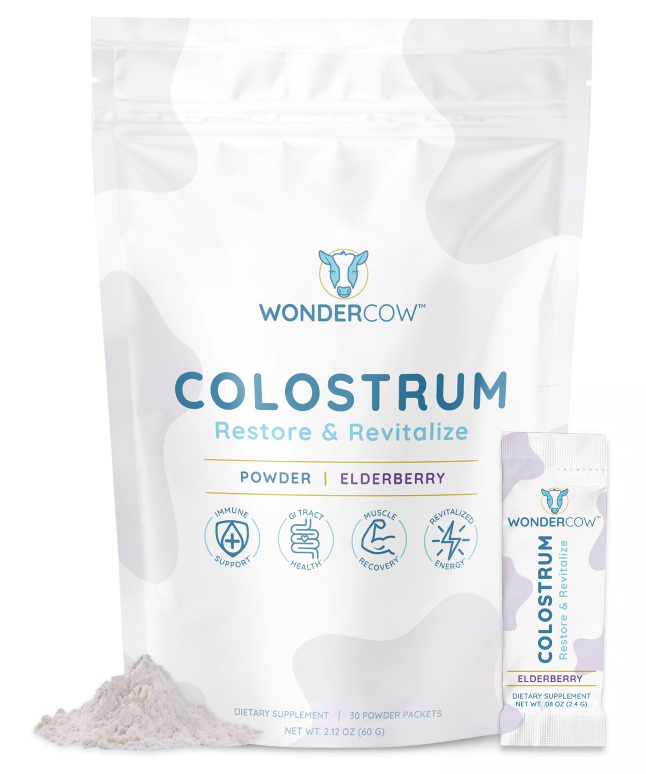 WONDERCOW Colostrum Supplement Powder for Gut Health, Immune Support & Wellness | Natural IgG Pure Whole Bovine Colostrum Superfood, Elderberry, 30 Servings WONDERCOWBuy Supplements Australia