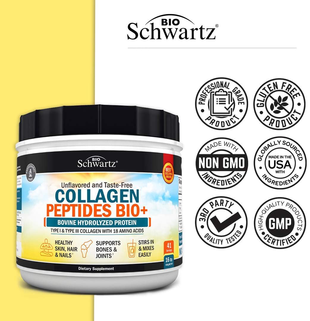 Collagen Peptides Powder - Grass Fed, Pasture Raised with Aminos - Promotes Healthy BioSchwartzBuy Supplements Australia