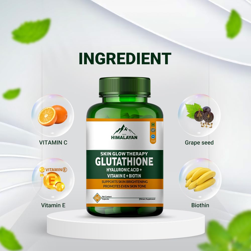 Divyhimalayan L-Glutathione 1000mg - 98% Pure Reduced Form with Vitamin C & ALA for Radiant Skin, Antioxidant & Immune Support - 60 Capsules Divya HimalayanBuy Supplements Australia