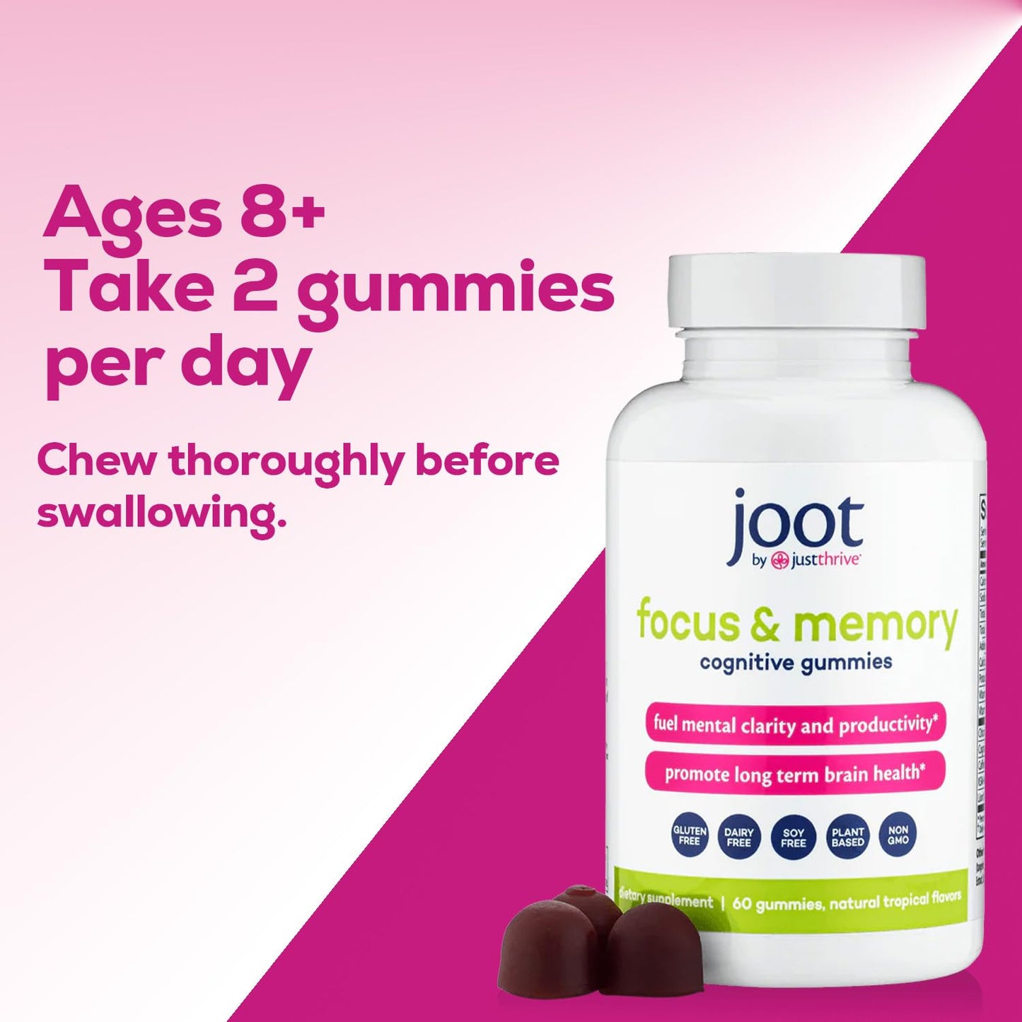Just Thrive Focus & Memory Gummies – Nootropic Brain Supplement for Clarity, Concentration, Memory Support, & Energy – Citicoline, Lion’s Mane, Vitamin B12 & D3 Just ThriveBuy Supplements Australia