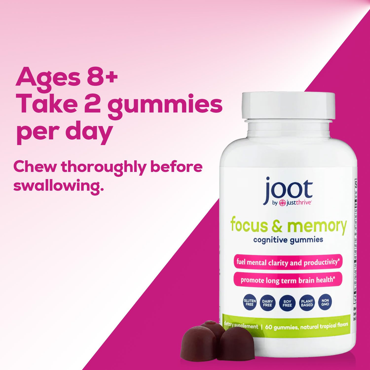 Just Thrive Focus & Memory Gummies – Nootropic Brain Supplement for Clarity, Concentration, Memory Support, & Energy – Citicoline, Lion’s Mane, Vitamin B12 & D3 Just ThriveBuy Supplements Australia