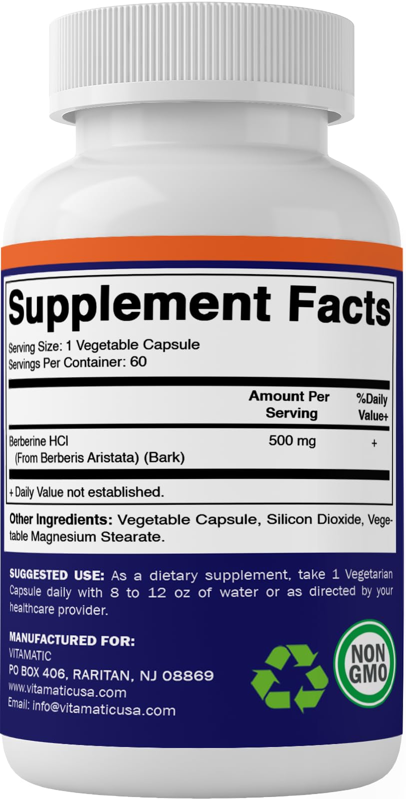 Vitamatic Berberine Supplement 500mg - 60 Vegetable Capsules - Made in The USA VitamaticBuy Supplements Australia