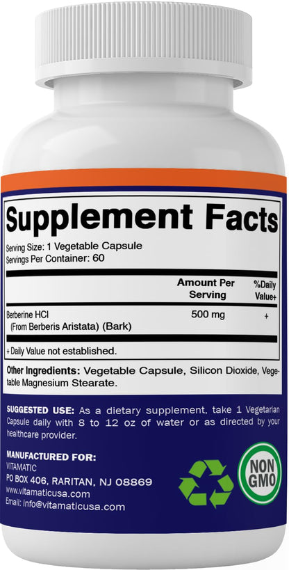 Vitamatic Berberine Supplement 500mg - 60 Vegetable Capsules - Made in The USA VitamaticBuy Supplements Australia
