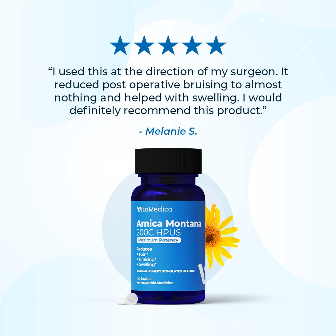 VitaMedica Arnica Montana 200C Rapid Dissolve Tablets for Natural Pain, Bruising, and Swelling Support - High Potency Homeopathic Medicine for Injury and Surgery Recovery - 150 Ct - 50 Servings VitaMedicaBuy Supplements Australia