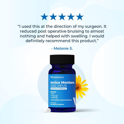 VitaMedica Arnica Montana 200C Rapid Dissolve Tablets for Natural Pain, Bruising, and Swelling Support - High Potency Homeopathic Medicine for Injury and Surgery Recovery - 150 Ct - 50 Servings VitaMedicaBuy Supplements Australia