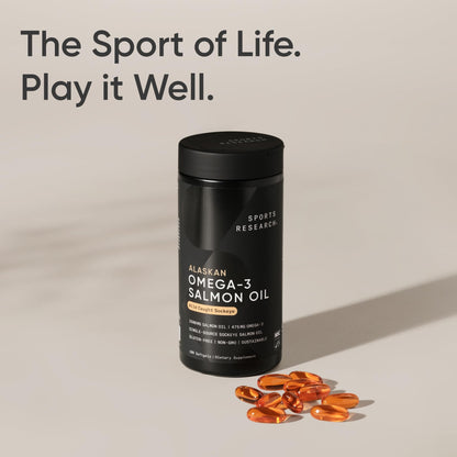 Sports Research® Salmon Oil - Single-Source Wild Alaskan Sockeye | 2500 mg per Serving w/EPA & DHA Fatty Acids | MSC Certified - 180 Count Softgels Sports ResearchBuy Supplements Australia