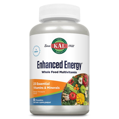 KAL Enhanced Energy Supplements, Whole Food Chewable Multivitamin with Iron, 3 Daily, 23 Essential Vitamins and Minerals, Super Foods, Enzymes, Mango Pineapple Flavor, 60-Day Guarantee, 20 Serv, 60ct KALBuy Supplements Australia