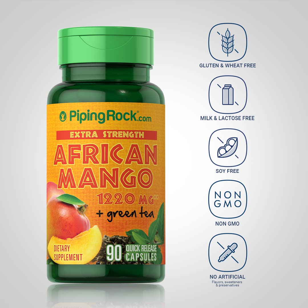 Piping Rock African Mango Seed Extract 1220 mg | 90 Capsules | with Green Tea | Extra Strength Piping RockBuy Supplements Australia
