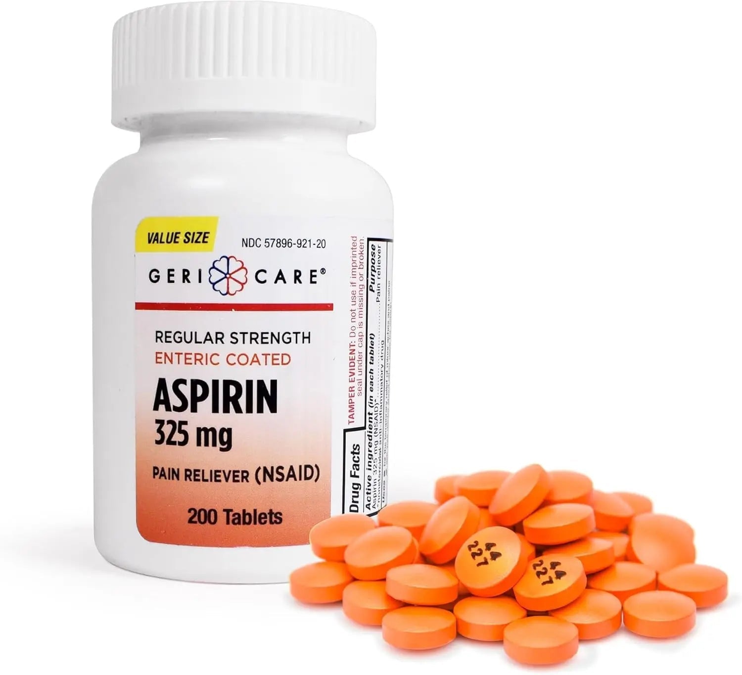 GeriCare Enteric Coated Aspirin Tablets 325mg (200 Count) NSAID Pain Reliever & Fever Reducer for Adults- Regular Strength Aspirin for Headache Arthritis Menstrual & Muscle Pain GeriCareBuy Supplements Australia
