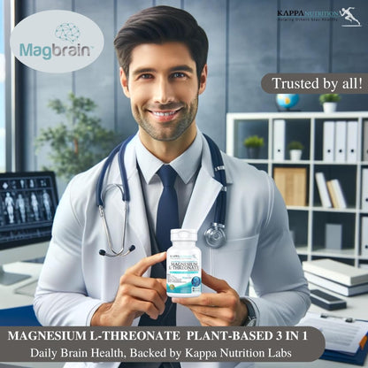 Kappa Nutrition Powered by Magbrain™ Magnesium L-Threonate Plant-Based, 90 Vegan Capsules, 420mg Elemental Magnesium (3 Capsules) from 2,253mg, Brain, Sleep & Muscle Support. KAPPA NUTRITIONBuy Supplements Australia