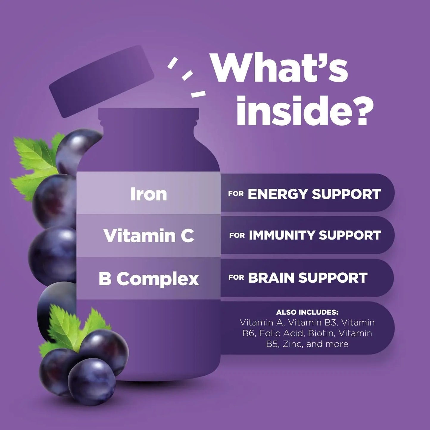 Natural Multivitamin Iron Gummies for Adults - Adult Gummy Vitamins with Iron and Energy Boost B Complex Vitamins Phytoral