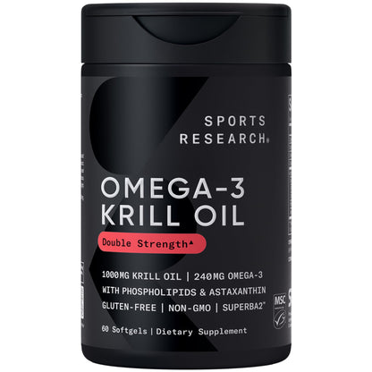Sports Research® Omega-3 Krill Oil 1000mg - Pure Antarctic Superba Krill with Phospholipids, Choline & Astaxanthin - MSC Certified Sustainable · Non-GMO · Gluten Free - 60 Softgels Sports ResearchBuy Supplements Australia