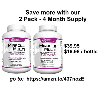 Hybrid Nutraceuticals MiracleMulti Women Multivitamin with Probiotics, Biotin, Folic Acid, Enzymes + Fruit & Vegetable Blend - Immune Support, Heart Health, Energy: 60 Servings (Non-GMO) Hybrid NutraceuticalsBuy Supplements Australia