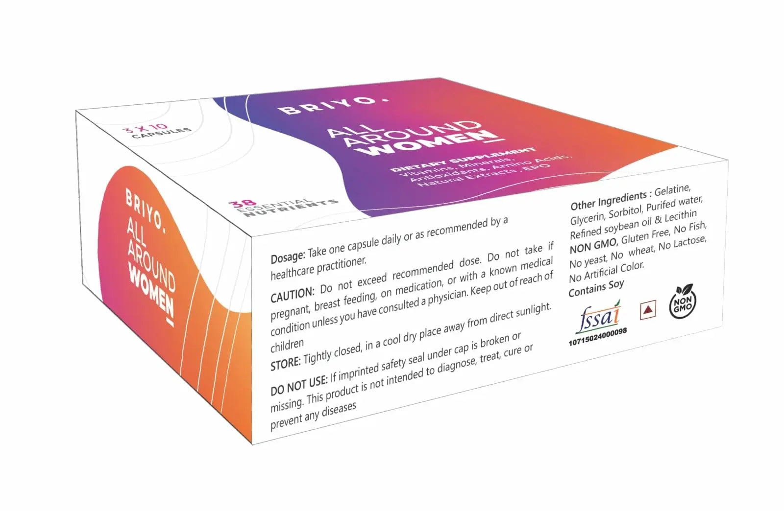 Briyosis All Around Women - 38 nutrients (Essential Vitamins, Minerals, Natural extracts, Amino acids, Primrose Oil) - 90 Capsules Briyosis